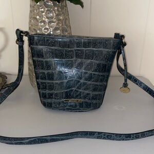 Brahmin Teal Crocodile-Embossed Crossbody Bag